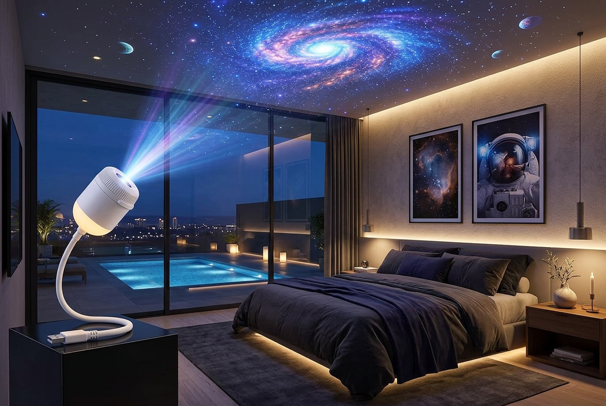 Galaxy projektor – medencés szoba
